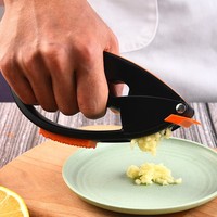 Huishoudelijke keuken gadget 4-in-1 knoflookpers set van plastic met fruit schiller en reinigingsborstel