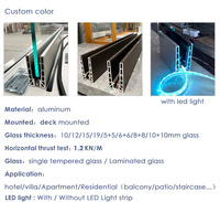 Rampe d'escalier extérieure moderne sur mesure en aluminium sans cadre avec profilé en U, balustrade en verre et éclairage LED pour centre commercial, villa, terrasse, balcon