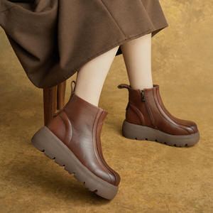 Nouveaux bottines plateforme d'été en cuir véritable faites à la main, à lacets, style anglais, à talon compensé, légères - Product Image 2