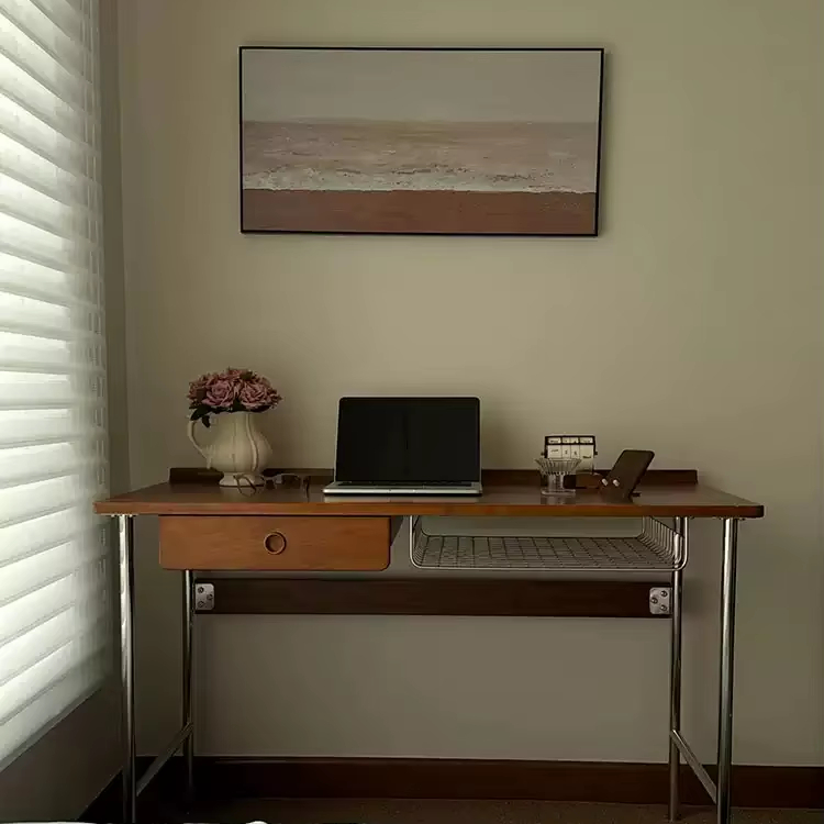 Japanese Antique Style Log Desk - Solid Wood & Stainless Steel
