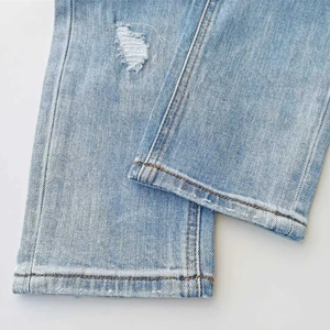 Jeans en denim bleu délavé pour homme, coupe slim, extensible, déchiré, style streetwear décontracté, vente en gros, commande en gros d'usine - Product Image 6