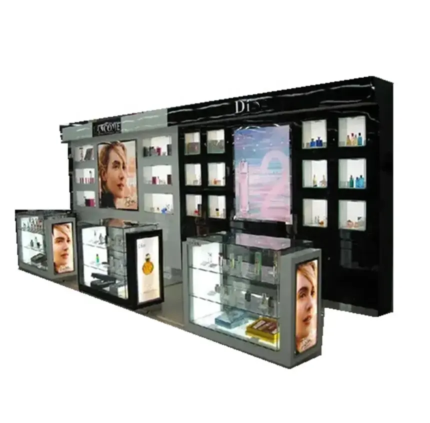 High end Perfume Store Display Cabinet Wall Display Cabinet Perfume Fragrance Glass Counter Design