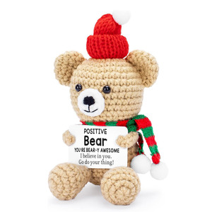 Orso positivo all'uncinetto divertente bambola orso all'uncinetto con carta morbida lana fatta a mano rallegrare i regali di incoraggiamento per gli amici - Product Image 1