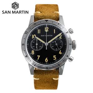 Prix usine san martin Vintage Pilot <span class=keywords><strong>VK64</strong></span> quartz Lunette bidirectionnelle Chronographe Lumineux montre en acier inoxydable homme à vendre - Product Image 1