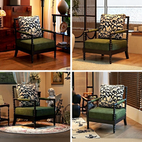 Fauteuil vintage de style français en bois de frêne massif avec accoudoirs en perles noires et assise en éponge haute densité pour salon et balcon