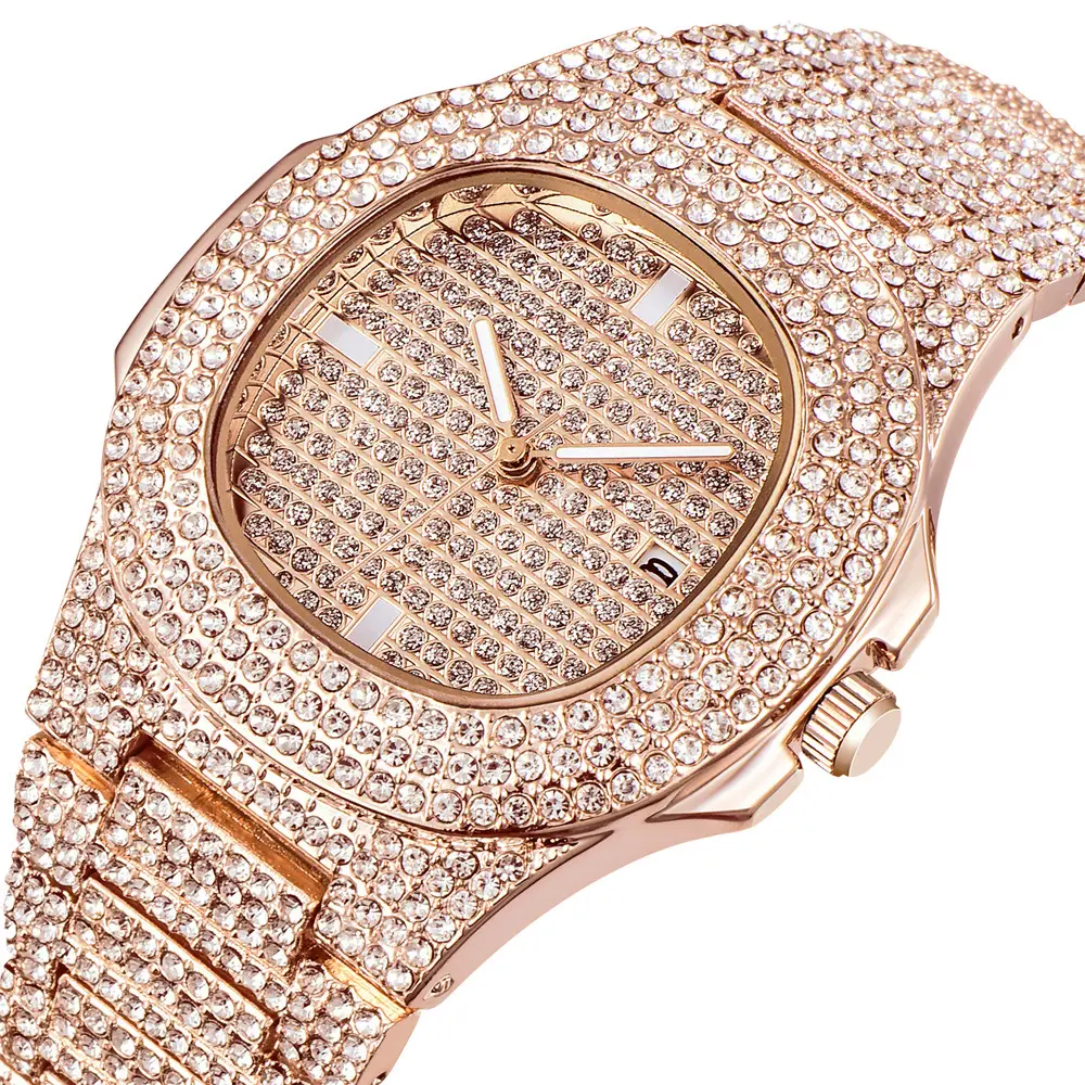 Montre de luxe automatique en diamant Zircon pour hommes, marque de luxe, Reloj para hombre, Rose or