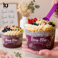 Contenants en plastique transparent pour crème glacée, yaourt, salades, fruits, bols à açaï jetables avec couvercles, logo personnalisé