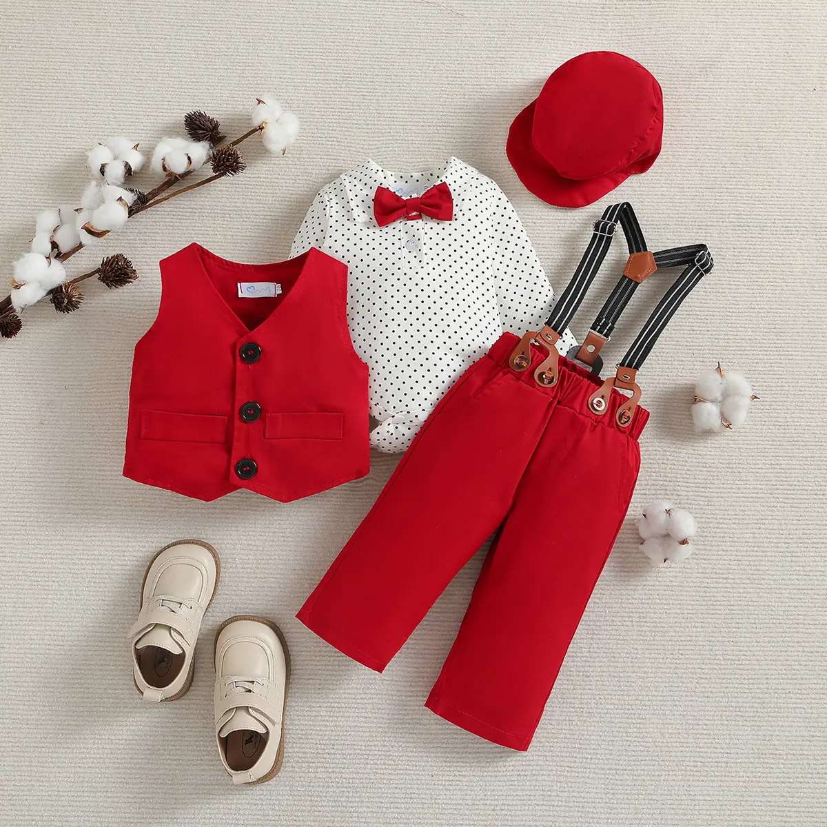 Vestido de cavalheiro para meninos, traje infantil com 4 peças, camisas, colete, calças, chapéu, roupas de festa para bebês