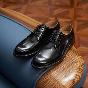 Men's European-Style Business Formal Square Toe Lace-Up Shoes Polished Open-<b>Edge</b> Bead Derby Shoes Valentina Leather Upper - Product Image 1