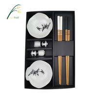 Baguettes Design 6 pièces en porcelaine, soucoupe à tremper et baguettes ensemble de vaisselle Panda bambou dîner/ensemble cadeau en céramique 6 pièces/boîte