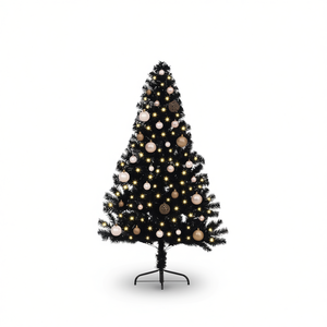 ต้นคริสต์มาสประดิษฐ์สีดำขนาด 59.1 นิ้ว พร้อมไฟ LED สีขาวอบอุ่น 150 ดวง สำหรับตกแต่งภายในอาคาร - Product Image 1
