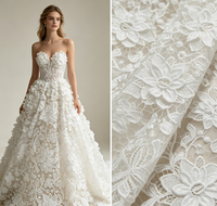 Tissu en dentelle guipure chimique soluble dans l'eau, broderie élégante motif étoile florale, style français, pour robe de mariée