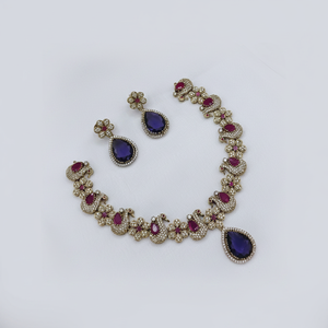 Silver Plated Brass Zircon Kundan Ethnic Bridal Jewelry <b>Set</b> Choker Necklace Drop Earrings Tikka Certified High Wedding Gift - Product Image 2