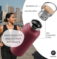 Botol minum olahraga ramah lingkungan dari stainless steel 304, isolasi termos, dapat digunakan kembali, tanpa plastik, dengan tutup kayu, ukuran 12OZ/16OZ/24OZ/32oz