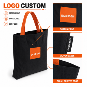<b>Large</b> Capacity Retail Carry <b>Bag</b> Custom Pattern Available Practical Shopping Black Cotton <b>Bag</b> - Product Image 3