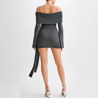 Nouvelles Arrivées Automne Robe Tricotée Moulante Sexy à Épaules Dénudées Manches Longues Couleur Unie Coupe Slim Effet Enveloppant Hanches Robes de Soirée Femme Vente en Gros