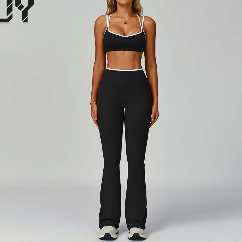 2025 Hot Sale Fashion Cross Straps Bra Backless Cross Bra Quick Dry High Waist Breathable Gym Fitness Flare Leggings Yoga Set