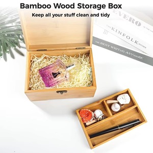 Grande Scatola Portaoggetti in Legno con Coperchio a Cerniera, Organizzatore a <span class=keywords><strong>2</strong></span> Scomparti in Legno di Bambù, Decorazione Naturale in Pino per Casa e Ufficio con Vassoio - Product Image 5