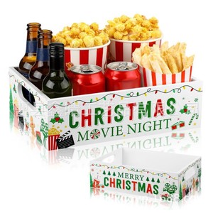 Boîte à collation rectangulaire en bois pour soirées cinéma de Noël, pour popcorn, cola et décorations de fête - Product Image 1