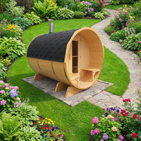 Sauna finlandais traditionnel extérieur sur mesure SR1S1003 pour 8 personnes, en cèdre rouge, avec toit en feutre imperméable et poêle à bois 6KW, idéal pour appartement.