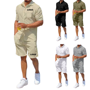 Mùa Hè Mới 2025 Người Đàn Ông Của Phòng Tập Thể Dục Chạy Bộ Theo Dõi Phù Hợp Với Tùy Chỉnh Lanh Ve Áo Lỏng Rắn Màu Dệt Kim T Áo Sơ Mi & Ngắn Thiết Lập Với Mô Hình In - Product Image 4