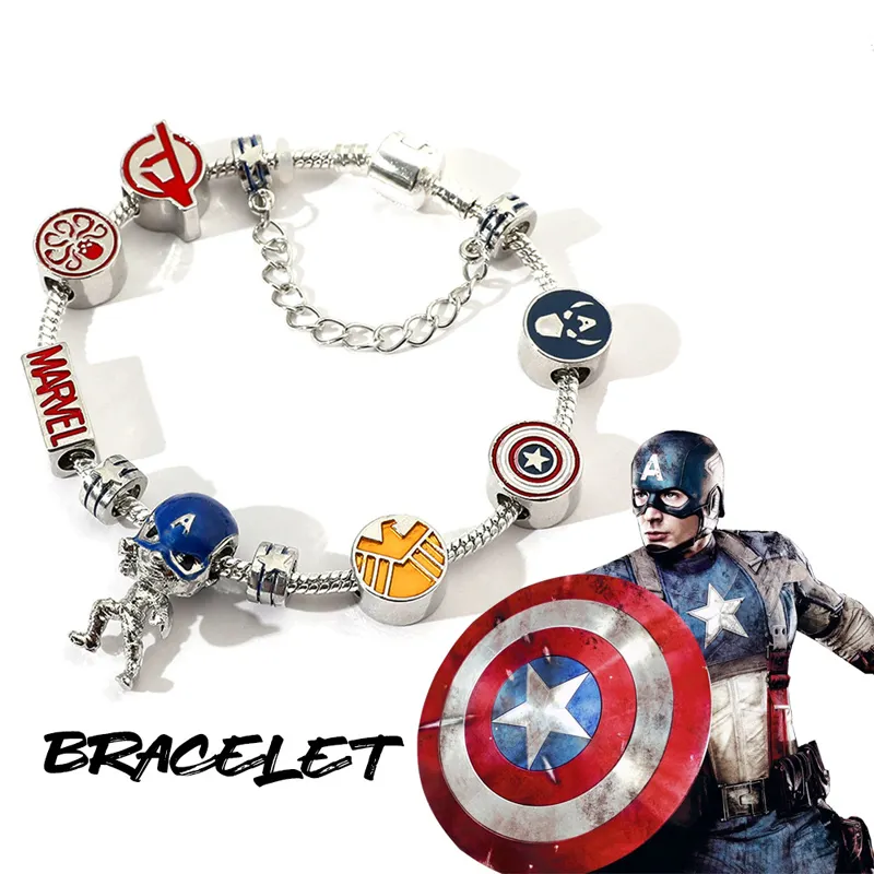 Pulsera de superhéroes de Marvel para niños, colgante de Metal de Capitán América, joyería inspirada, regalo