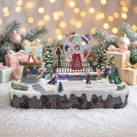 Scène de parc d'attractions de Noël animée avec grande roue, carrousel, patineurs, lumière LED, décoration de table rotative musicale