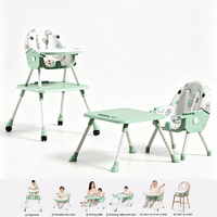 Table et chaise multifonctionnelles 4-en-1, table de construction, chaise inclinable à 3 positions, harnais à 5 points, chaise haute pour bébé en cuir imperméable