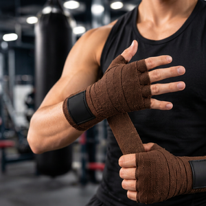 TOPLINE Products Brown Cotton Elastic Handwraps Breathable hand Wrap <b>Tape</b> for Muay Thai Weight Lifting - Product Image 3