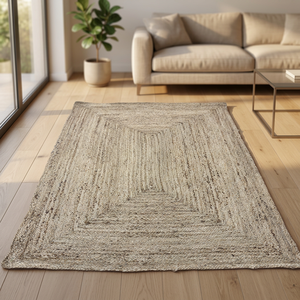 Modern Geometric Jute Area <b>Rug</b> Rectangle <b>Flat</b> Weave Eco Friendly Living Room <b>Rug</b> Beige Natural Tone - Product Image 1