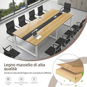 Table de réunion rectangulaire moderne pour bureau avec canal de câblage et structure en métal noir pour 8 à 12 personnes - Product Image 4