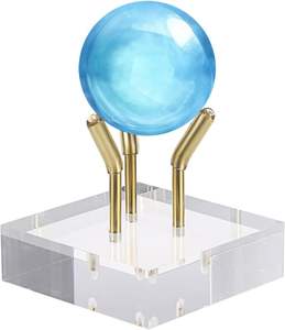 Estante de geodas minerales de cristal de esfera personalizado, base acrílica, soporte de caballete de exhibición pequeño con brazo de metal dorado - Product Image 1