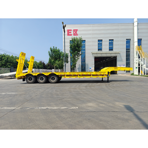 Semirremolque <span class=keywords><strong>de</strong></span> plataforma baja <span class=keywords><strong>de</strong></span> acero amarillo <span class=keywords><strong>de</strong></span> 3 <span class=keywords><strong>ejes</strong></span>, el mejor <span class=keywords><strong>de</strong></span> fábrica, con plataforma abatible, capacidad máxima <span class=keywords><strong>de</strong></span> carga <span class=keywords><strong>de</strong></span> 80T, MOQ bajo - Product Image 1