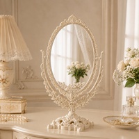 Grand miroir de maquillage de bureau à cadre rond, style Instagram girly, vintage européen, avec fonction pivotante, pour usage domestique