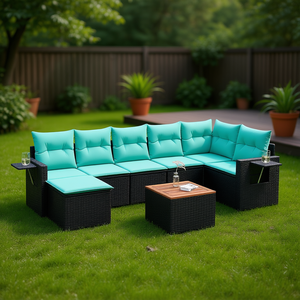 Juego de sofás de jardín de ratán sintético negro de 8 piezas con cojines, muebles de exterior, diseño contemporáneo - Product Image 2