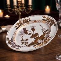 Plateau de service ovale en céramique jetable élégant à motif floral européen avec boîte cadeau, plat en porcelaine pour cadeau de mariage et décoration intérieure