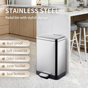Nhiều Kích Cỡ 5L-27L Thép Không Gỉ Thùng Rác Có Thể Với Mềm Đóng Nắp Chống Gỉ, Bàn Đạp Thiết Kế Và Con Dấu Dưới Chất Thải Bin - Product Image 2