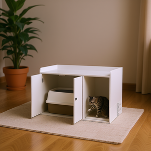 Cuccia per Gatti Bianca in Legno, Moderna, da Interno, Facile da Pulire, con Spazio di Stoccaggio, per Gatti di Taglia Media - Product Image 2