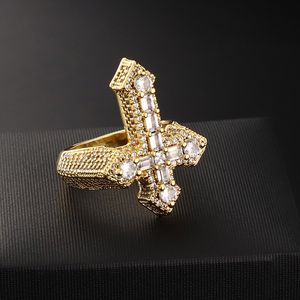 Mode Hip Hop hommes bijoux diamant Baguette gothique croix anneau argent glacé Cz diamant Fleur croix anneau pour hommes femmes - Product Image 2