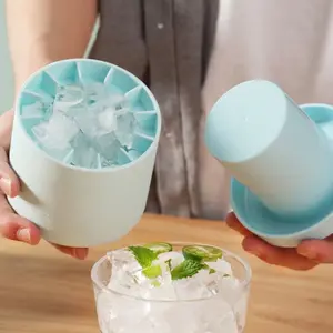 Food Grade Squeeze Easy-Release Mini Ice Maker Cup Cylinder Mold Ice Cubes Make Silicone Small Ice Cube Trays With Lid for 60