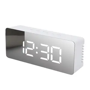 Jam Alarm Digital, meja cermin LED dan meja proyeksi Digital tampilan otomatis samping tempat tidur dengan suhu untuk kamar tidur
