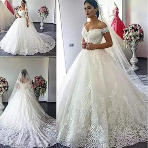 European American Style Lace Wedding Dress Off Shoulder Sweetheart Neckline With Train Plus Size Ivory White Vintage Bridal Gown - Product Image 1