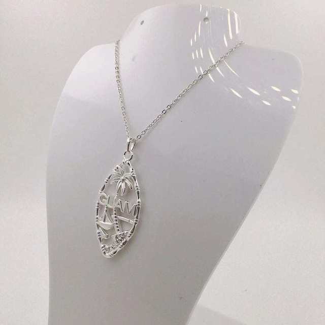 JX54 Sterling Silver Pendant Necklace Guam Name Plate Necklace Hawaiian Vaitogi Pisisami GuamKiribati Nauru Kosrae Necklace