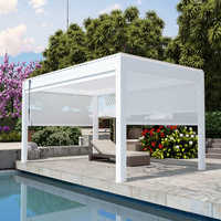 Pergola en aluminium personnalisée Pergola de piscine imperméable à l'eau auvent persienne toit extérieur de luxe Gazebo avec bande de LED