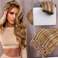 Extensiones de Cabello Humano Remy 100% Naturales con Alineación de Cutículas, Extensiones de Cabello Humano Remy con Clip, Cabello Lacio Color Marrón Claro con Reflejos Miel