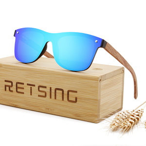 Lunettes de soleil en bois avec logo sur mesure à charnière à ressort durable-Lentille monobloc pour style de rue et pique-niques de week-end - Product Image 5