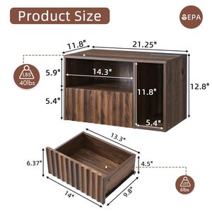 Table de <span class=keywords><strong>chevet</strong></span> flottante cannelée en noyer avec station de charge Table de nuit avec tiroirs <span class=keywords><strong>Chevet</strong></span> avec ports et prises USB (droite) - Product Image 2