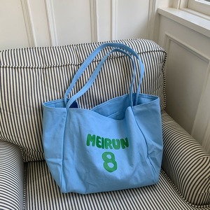 Canvas Tote Bag For Women Blue White Letter Print Large Capacity Shoulder Bag Everyday Use Summer 2024 - Product Image 2