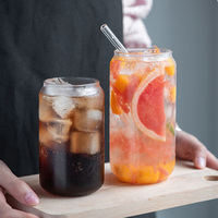 JM Offre Spéciale Verres à Boire en Forme de Canettes de Bière pour Thé Boba ou Eau, Gobelets en Verre de 12oz 16 oz avec Couvercle en Bambou et Paille