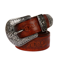 Ceinture unisexe en alliage gaufré style mongol vintage pour homme – Cuir de vachette pleine fleur tanné végétal avec motif ethnique sculpté